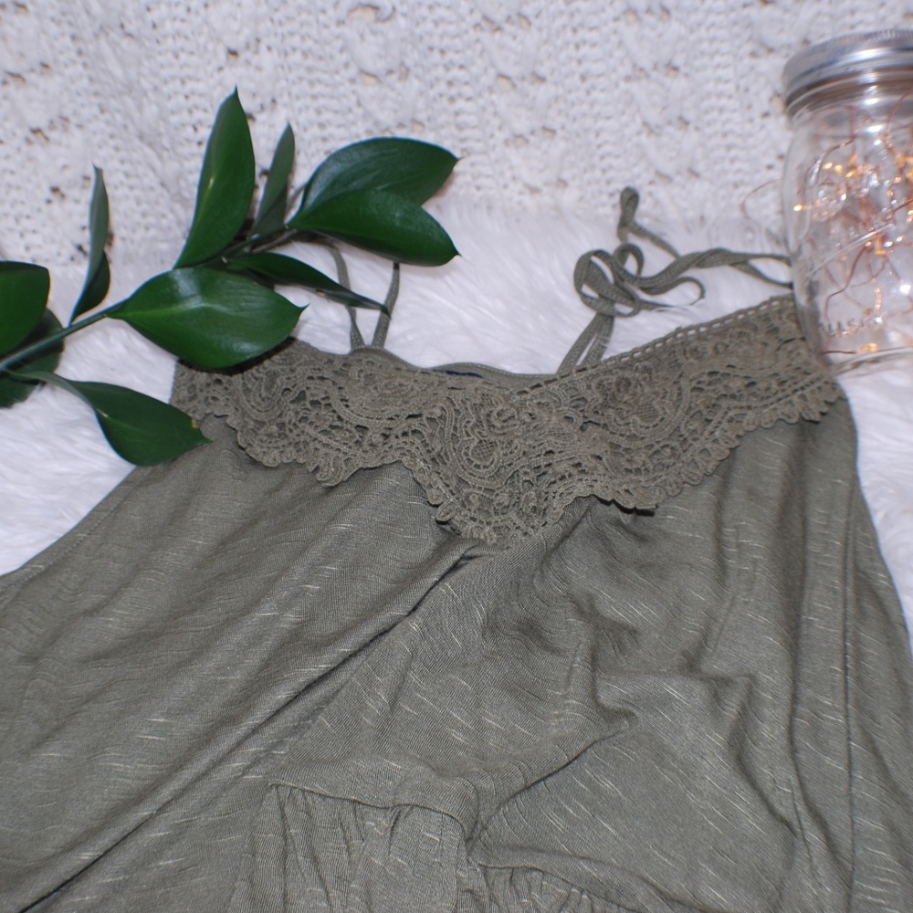 Olive V--neck Lace Tank